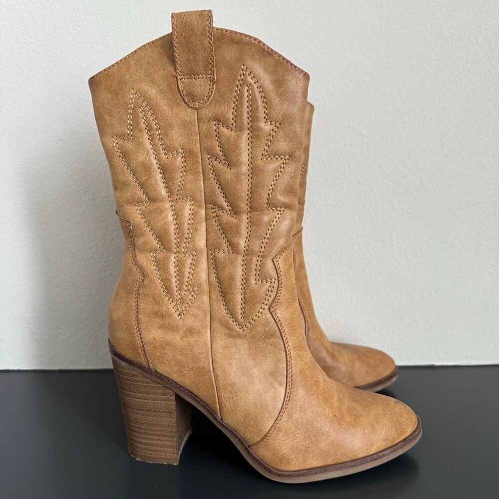 Altar'd State Jesika Brown Vegan Leather Short Cowboy Boots Size 6 Western